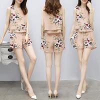 单件/套装2020夏新款女上衣遮肚子无袖女阔腿松紧高腰短裤两件套