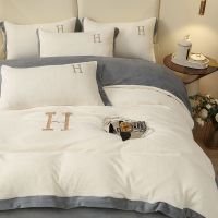 纯色加厚牛奶绒四件套冬季保暖珊瑚绒三件套刺绣花床单被套法兰绒