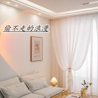 天丝绒纱帘透光不透人窗纱卧室客厅阳台隔断飘窗窗帘白纱