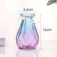 15宝石蓝色/紫色渐变1个 花瓶插花透明玻璃家用北欧高款客厅装饰摆件水培干花小清新大花瓶