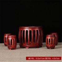 红酸枝圆鼓桌 红木刻工艺品摆件明清微缩家具模型红酸枝客厅书房仿古装饰礼品