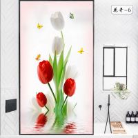 花卉-6 60cmX90cm 静电磨砂玻璃贴膜卫生间浴室透光不透明阳台卧室遮光防窥玻璃贴纸