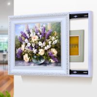 993010【银框油画布】TFB 55*45【向上掀】容纳45*35 电表箱免打孔遮挡装饰画可推拉客厅壁画欧式挂画电源箱