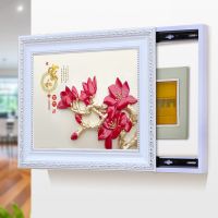 993019[银框油画布]TFB 60*40[向上掀]容纳50*30 电表箱免打孔遮挡装饰画可推拉客厅壁画欧式挂画电源箱