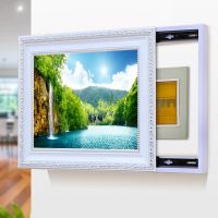 993051[银框油画布]TFB 60*40[向上掀]容纳50*30 电表箱免打孔遮挡装饰画可推拉客厅壁画欧式挂画电源箱