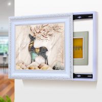 999561[银框油画布]TFB 70*50[向上掀]容纳60*40 电表箱免打孔遮挡装饰画可推拉客厅壁画欧式挂画电源箱