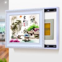 999567【银框油画布】TFB 70*50【向上掀】容纳60*40 电表箱免打孔遮挡装饰画可推拉客厅壁画欧式挂画电源箱