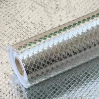 银色菱形方格 40cm宽X1米长【试用品】 厨房贴纸防油耐高温防火灶台橱柜柜子桌面防水墙纸自粘旧家具翻新