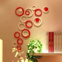 [红2+白2]4套 圆圈亚克力3D立体墙贴儿童卧室客厅沙发电视背景玄关餐厅墙装饰画
