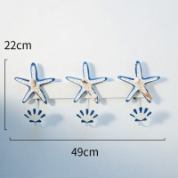 3连贝壳深蓝挂钩 地中海风格装饰单个挂钩玄关树脂铁艺服装店衣帽钥匙创意墙壁挂饰