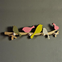 粉红色小鸟-加厚 美式乡村zakka挂钩创意小鸟木质挂衣架墙面钥匙架房间装饰衣帽架