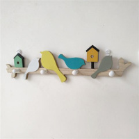 蓝色小鸟-小屋新款 美式乡村zakka挂钩创意小鸟木质挂衣架墙面钥匙架房间装饰衣帽架