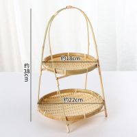 竹黄-双层 竹编吊篮干果篮茶道收纳篮子水果盘茶点篮竹盘点心手工竹篮竹制品