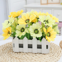 16cm扶郎黄色 假花盆栽摆件栅栏花盆仿真花套装客厅节日摆设室内装饰品塑料花艺