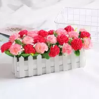 30CM康乃馨粉 假花盆栽摆件栅栏花盆仿真花套装客厅节日摆设室内装饰品塑料花艺