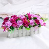 30CM角玫百合雪青 假花盆栽摆件栅栏花盆仿真花套装客厅节日摆设室内装饰品塑料花艺