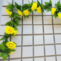 黄色9头玫瑰2条总长4.6米 仿真花卉假花装饰藤条长条家居客厅吊顶管道绿植假花藤空调婚庆花