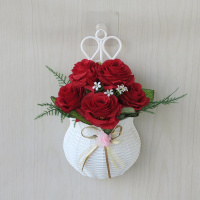 [壁挂花篮+卷边玫大红] 送挂钩室内客厅墙壁花篮壁挂塑料花卉卧室墙上挂壁仿真假花装饰品