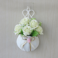 【壁挂花篮+卷边玫白色】 送挂钩室内客厅墙壁花篮壁挂塑料花卉卧室墙上挂壁仿真假花装饰品