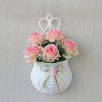 [壁挂花篮+卷边玫粉红] 送挂钩室内客厅墙壁花篮壁挂塑料花卉卧室墙上挂壁仿真假花装饰品