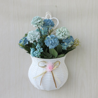 [壁挂花篮+油画球菊蓝色] 送挂钩室内客厅墙壁花篮壁挂塑料花卉卧室墙上挂壁仿真假花装饰品