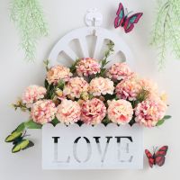 love壁挂团圆球咖啡 挂墙吊篮仿真花玫瑰假花套装篮塑料栅栏客厅绢花墙壁挂墙面装饰花