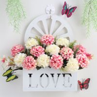 love壁挂团圆球粉 挂墙吊篮仿真花玫瑰假花套装篮塑料栅栏客厅绢花墙壁挂墙面装饰花