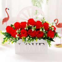 LOVE壁挂幸运玫纯红 挂墙吊篮仿真花玫瑰假花套装篮塑料栅栏客厅绢花墙壁挂墙面装饰花