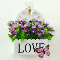 LOVE挂墙+雏菊紫色 仿真花挂墙栅栏套装挂篮墙壁饰吊篮室内挂壁挂摆设墙面装饰假花
