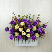 欧玫瑰紫色套 仿真花假花套装挂篮吊篮玫瑰绢花套装餐桌塑料花客厅室内装饰摆件