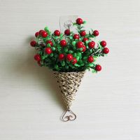 燕子挂篮+富贵果大红 室内外墙壁装饰塑料花壁挂篮假花客厅卧室墙上装饰品挂件摆设花艺