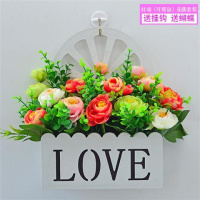 翠绿色love挂山茶花混 仿真花挂墙栅栏套装挂篮墙壁饰吊篮室内挂壁挂摆设墙面装饰假花
