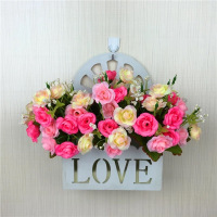 钻石枚粉色 客厅墙壁挂篮仿真花插花壁挂玫瑰假花花束套装塑料花摆件绢花花艺