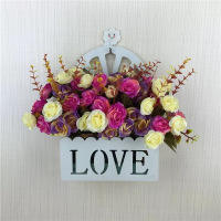 雪花玫粉色 客厅墙壁挂篮仿真花插花壁挂玫瑰假花花束套装塑料花摆件绢花花艺