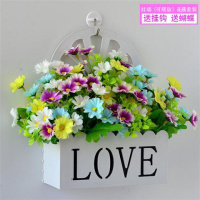 黄色love新雏菊混 仿真花挂墙栅栏套装挂篮墙壁饰吊篮室内挂壁挂摆设墙面装饰假花
