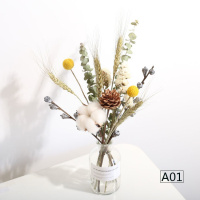 A01+250ml透明细口瓶 ins北欧玫瑰干花花束永生尤加利叶家居客厅装饰摆件小清新带花瓶
