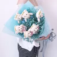 F004蓝色星小熊 满天星花束速递干花真花鲜花插花家居客厅装饰摆件送爱人