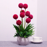 大光球富贵求玫红 仿真花客厅餐桌室内花艺装饰牡丹盆栽假花绢花家居电视柜摆件装饰