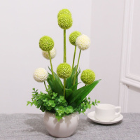 大光球富贵求绿+白 仿真花客厅餐桌室内花艺装饰牡丹盆栽假花绢花家居电视柜摆件装饰