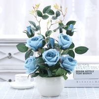 大光球玫瑰全蓝 仿真花客厅餐桌室内花艺装饰牡丹盆栽假花绢花家居电视柜摆件装饰