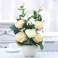 大光球玫瑰槟槟白 仿真花客厅餐桌室内花艺装饰牡丹盆栽假花绢花家居电视柜摆件装饰