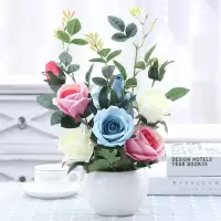 大光球玫瑰粉白蓝 仿真花客厅餐桌室内花艺装饰牡丹盆栽假花绢花家居电视柜摆件装饰