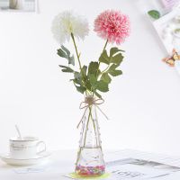 绣球玫红加白配雨点瓶 仿真花玫瑰假花小盆栽摆件透明玻璃雨点花瓶摆设酒店餐厅室内装饰