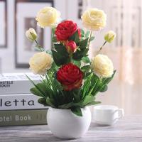 绿色大光球牡丹红黄黄 仿真花客厅餐桌室内花艺装饰牡丹盆栽假花绢花家居电视柜摆件装饰