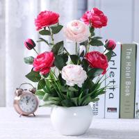 西瓜红大光球牡丹粉玫玫 仿真花客厅餐桌室内花艺装饰牡丹盆栽假花绢花家居电视柜摆件装饰
