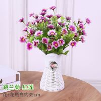 跳兰菊-红莲+瓶 客厅酒柜电视柜假花仿真花束装饰品摆件室内餐桌塑料花卉盆景摆设