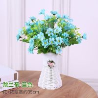 跳兰菊-蓝+瓶 客厅酒柜电视柜假花仿真花束装饰品摆件室内餐桌塑料花卉盆景摆设