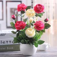 银色大光球牡丹黄玫玫 仿真花客厅餐桌室内花艺装饰牡丹盆栽假花绢花家居电视柜摆件装饰