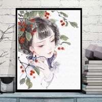 G474古风少女 40*50(礼品装)白条色外框 diy数字油画客厅花卉人物风景动漫人工手绘填色油彩装饰画