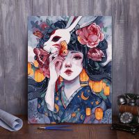 383-花宴少女-1 40*50绷好内框1.6cm厚 数字油画diy手工填色客厅减压半面妆萧十一狼动漫卡通装饰油彩画